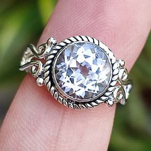 Navya Craft Handmade Women's Ring 925 <b>Solid</b> Sterling <b>Silver</b> with White Topaz Bezel Setting Inlay Gift for Women - Product Image 5