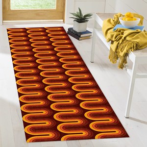 Tapis marron style années 70 : Tapis de couloir rétro orange, avec poils doux - Product Image 4
