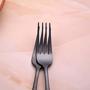 <b>Black</b> Flame Eco-Friendly Stainless Steel <b>Dinner</b> Forks <b>Set</b> of 2 Sustainable and Wood-Metal Material for Back to School - Product Image 1