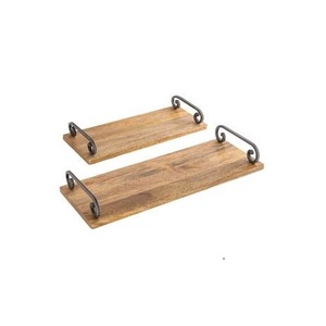 ถาดเสิร์ฟไม้สี่เหลี่ยมผืนผ้าพร้อมที่จับโลหะสีดำมาใหม่ทำด้วยมือสำหรับใช้ในบ้านและร้านอาหาร - Product Image 4