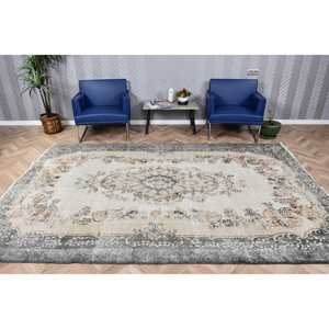 Alfombra Turca, Alfombra Vintage Grande de 6.7x10.1 pies, Alfombra Gris Marrón Ombré - Product Image 1