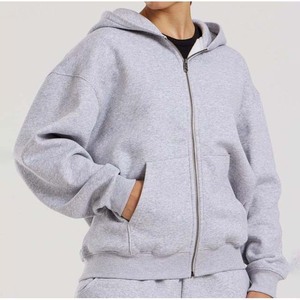 Sweat à capuche pour femme à motif uni, coupe ample, fermeture éclair, en coton/fibre de bambou, tissu en toile, badge personnalisé OEM, sweat à capuche oversize d'hiver - Product Image 1