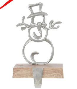 Modern Look Wooden Base Snowmen Shaped <b>Stocking</b> <b>Holder</b> for Home - Product Image 1