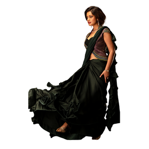 Conjunto de Sari de Diseño con Plumas de Pavo Real Esmeralda, 4 Piezas, Sari Premium para Mujer - Product Image 2