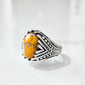 Anillo para hombre al por mayor, anillo de piedra preciosa de jaspe de abejorro Natural, anillo de todos los tamaños, joyería oriental árabe, anillo de Plata de Ley 925 - Product Image 1