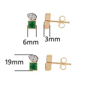 Pendientes de oro de 14 quilates con esmeraldas y diamantes, pendientes con diamantes redondos, pendientes con esmeraldas engastadas en bisel, pendientes con diamantes naturales. - Product Image 4