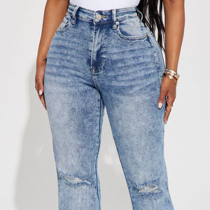 Pantalones Vaqueros Rotos de Moda para Mujer OEM 2025, Pantalones Vaqueros Casuales de Campana, Pantalones Vaqueros de Mezclilla de Alta Calidad para Mujer con Logotipo Personalizado - Product Image 2