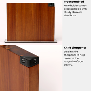 Support de rangement magnétique en bois d'acacia avec aiguiseur de couteaux pour comptoir de cuisine 14x10 pouces double face - Product Image 3