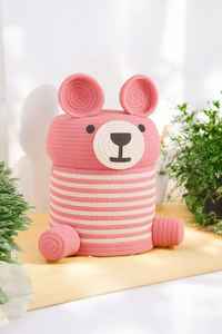 Teddy Shaped Storage Hamper Handmade Cotton Rope Toy Basket for Kids & Nursery Storage Playroom Basket - Product Image 3