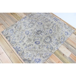 Tapis turc décoratif 4x4,5 pieds, tapis vintage bleu à motifs floraux - Product Image 2