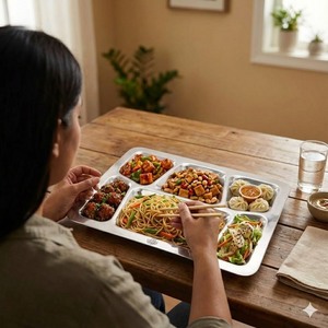 Assiettes en acier inoxydable pour repas, restaurant, hôtel, fabrication indienne, 6 en 1, assiettes compartimentées - Product Image 2