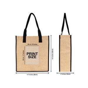 Custom Eco-Friendly Jute Tote <b>Bag</b> Black PVC Handles 14 X 16 X 4 Inches Durable Medium for Daily Use Food Advertising <b>Long</b> Letter - Product Image 3