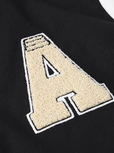 Sudadera con capucha de béisbol universitario en blanco y negro, chaqueta acolchada Varsity, manga de contraste de dos tonos Unisex, cremallera frontal, ajuste cómodo, Invierno - Product Image 4