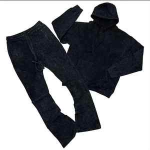 Chándal de algodón 100% lavado ácido de alta calidad, peso pesado 280-300 GSM, Sudadera con capucha y pantalón, chándal para correr para hombres - Product Image 4