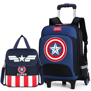 Capital American School Bag With Trolly Design Lunch Bag Kits Boy's Liked Navy Red White Classic Colors Back To School Bag