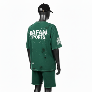 Ensemble t-shirt et short pour femme en coton, tissu lourd et respirant, lavage vintage vert, imprimé à l'écran, 100% coton - Product Image 5