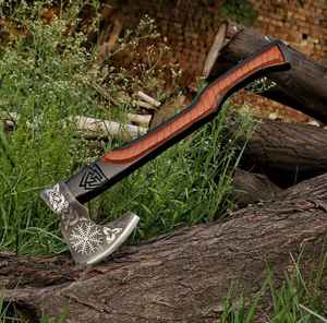 Hache viking à lame en acier à haute teneur en carbone de qualité supérieure, fabriquée à la main, vente en gros, avec manche en bois pour le camping, hachette avec fourreau - Product Image 1