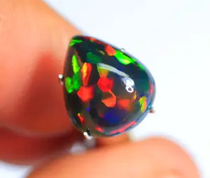 Excellent Natural Ethiopian Black Opal Cabochon Pear Cut Play Of Color Smooth Opal Best For Making Jewelry