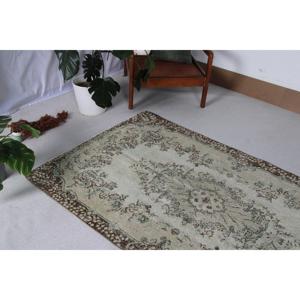 Vintage Rug, 3.8x6.3 ft Accent Rug, <b>Brown</b> Gray <b>Wool</b> Rug - Product Image 2