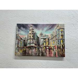 Impresión en lienzo de Gran Vía de Madrid: obra de arte de paisaje urbano moderno, lienzo enrollado de 1 pie - Product Image 1