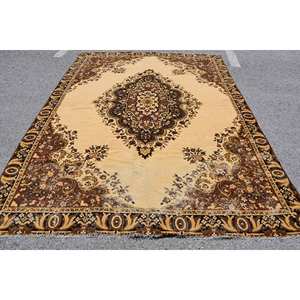 พรมตุรกีวินเทจคลาสสิกสีเบจสีน้ำตาล7.2 x 9.7ft ขนาดใหญ่วัสดุขนสัตว์เย็บปะติดปะต่อกันสำหรับห้องโถงพรมข้างเตียงสี่เหลี่ยมผืนผ้า - Product Image 1