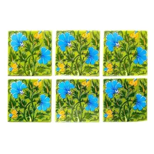 Azulejos de pared de cerámica pulidos de 4x4 pulgadas, juego de 6 piezas para suelos interiores y exteriores y decoración de pared para comedor, dormitorio, sala de estar - Product Image 1