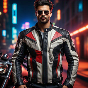 Blouson de moto personnalisé pour homme - Style streetwear, col montant, antibactérien et respirant, en cuir PU - Product Image 6