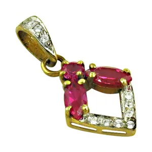 Colgante de Oro con Rubí y Diamantes para Mujer, Joyería Fina de Moda con Diseño Floral para Fiesta o Regalo, Hecho de Latón - Product Image 2