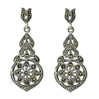 Art Palace Vintage 925 Silber Ohrhänger mit Markasit-Einlage Blumenmuster für Frauen Alltägliches Tragen Aus Rajasthan