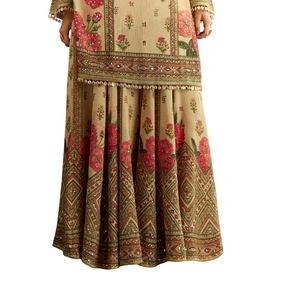 Vente en gros de vêtements ethniques pour femmes OEM en tissu à imprimé floral Kurta Palazzo Beige avec Dupatta - Product Image 6
