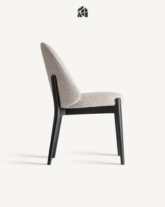 Chaise de salle à manger moderne en bouclette, pieds en teck massif, tissu beige, style scandinave, mobilier pour la maison, hôtel, café, villa - Product Image 4