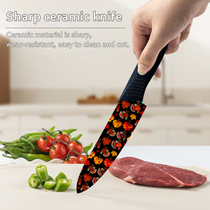 Juego de 6 Cuchillos de Cerámica con Hoja Estampada de Flores, Personalizados, Ecológicos, Hechos a Mano, Comerciales, con Mango de Plástico, Ambidiestros, Aptos para Lavavajillas - Product Image 3