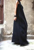 Robe longue d'été Kaori pour femme en lin/coton, col asymétrique, sans manches, infroissable, écologique, respirante, style vintage