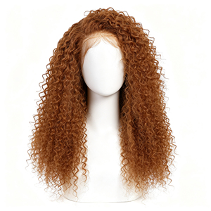 Perruque en dentelle de cheveux humains longs bouclés crépus brun cuivré - Product Image 1