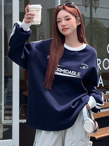 Sudadera de cuello redondo de gran tamaño, sudadera lisa de algodón para mujer, jersey con logotipo bordado, sudadera bordada para mujer - Product Image 3