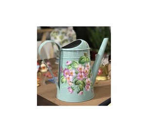 Elegant Galvanized Water <b>Can</b> with Enamel Work Featuring a <b>Vintage</b>-inspired Design for Versatile Garden and Home Use. - Product Image 1