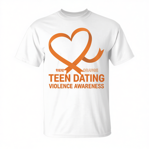 T-shirt arancione per la consapevolezza sulle violenze nei rapporti di fidanzamento tra adolescenti con nastro a cuore - Categoria Promozionale - Product Image 2
