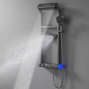 Ensemble de robinets de bain et de douche encastrés dans le mur Robinets mitigeurs en laiton chaud et froid 4 fonctions LED Système de douche à effet pluie pour spa - Product Image 1