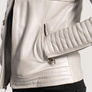 Couleur blanche vêtements pour femmes vestes peau de mouton cuir femme veste Design personnalisé nouveau Style de mode fermeture à glissière vestes - Product Image 5