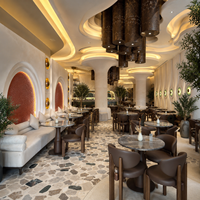 Meubles de restaurant de luxe à Dubaï, table en pierre naturelle et chaise en bois, banquette de restauration rapide sur mesure pour hôtel et café