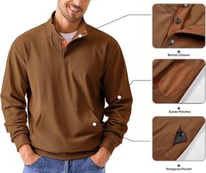 เสื้อสเวตเตอร์ผ้าลูกฟูกสำหรับผู้ชาย, เสื้อฮู้ดยาวแบบสวมหัวมีปกคอตั้งลายหินสีพื้นปักลาย3D ลำลองฤดูใบไม้ร่วง - Product Image 3