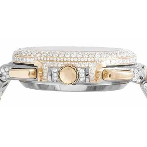 Montre de luxe en acier inoxydable et cuir, entièrement sertie de diamants en moissanite, cadran rond, style hip-hop, pour hommes et femmes, Inde - Product Image 2