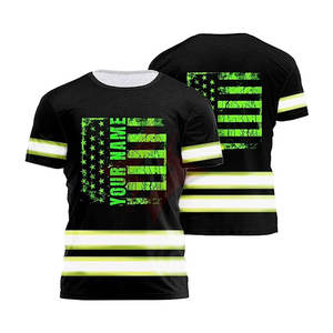 T-shirt de chantier personnalisé avec logo patriotique imprimé par sublimation, vêtements de travail de sécurité imperméables de classe 1 ANSI à haute visibilité - Product Image 1