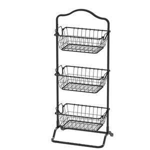 Stylish Design Round Iron Wire Black <b>Storage</b> <b>Basket</b> With Handle for <b>Vegetable</b> <b>Storage</b> Kitchenware Fruits <b>Baskets</b> - Product Image 2
