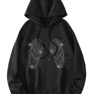 Nouvelle fabrication élégante en gros personnalisé strass thermique 2026 sweats à capuche intégral fermeture éclair sweat à capuche surdimensionné avec logo design - Product Image 1