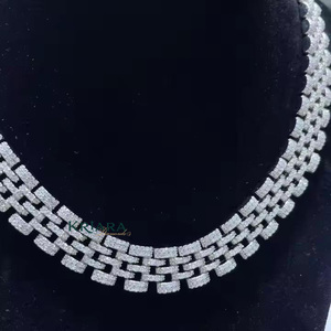 Lab Grown Diamond <b>Statement</b> <b>Necklace</b> Round Brilliant Cut Geometric Link Chain S925 Rhodium Plated Luxury Unisex - Product Image 1