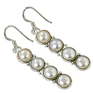 Boucles d'oreilles pendantes en argent 925 avec perle pour femmes, bijoux élégants et tendance - Product Image 2