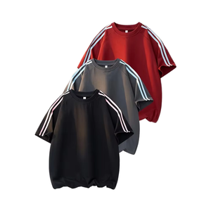 T-shirts Rayés Rétro-Coupe Ample Décontractée à Manches Courtes et Col Rond en Noir, Blanc et Bleu Marine pour Homme du Bangladesh - Product Image 1