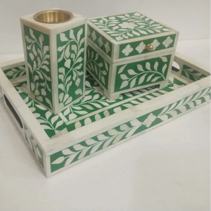 Juego de Bandejas para Quemadores de Incienso con Incrustaciones de Hueso, Duradero y Personalizable para Decoración de Sala de Estar, Atractivo Étnico Único Hecho a Mano, Incienso Indio - Product Image 1