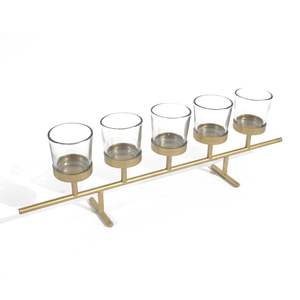 Candelabro de Latón para 5 Velas, Centro de Mesa Dorado de Metal para Decoración del Hogar, Mesa de Comedor, Festivales y Regalos (45 x 13 cm) - Product Image 1